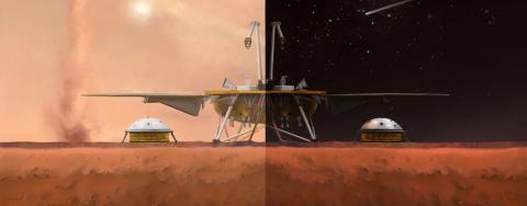 Série animée d'images prises par la sonde InSight la nuit tombée, montrant des nuages noctulescents formés de cristaux de glace de dioxyde de carbone, évoluant à une altitude de 50 à 60 km au-dessus de la surface © IPGP SEIS Sarter Day Night InSight révèle les soubresauts atmosphériques de Mars