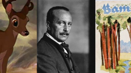 Capture d’écran de la bande annonce cinéma du film Bambi (1942), de Walt Disney. Portrait de Felix Salten en 1910. Couverture de la première édition de Bambi (1923). Wikimedia Walt Disney Company/Ferdinand Schmutzer/Hans Bertle , CC BY Capture d’écran de la bande annonce cinéma du film Bambi (1942), de Walt Disney. Portrait de Felix Salten en 1910. Couverture de la première édition de Bambi (1923). Wikimedia Walt Disney Company/Ferdinand Schmutzer/Hans Bertle , CC BY